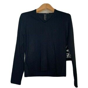 Vintage Studio Sweater Womens Large Black Lightweight V Neck Long Sleeve NEW